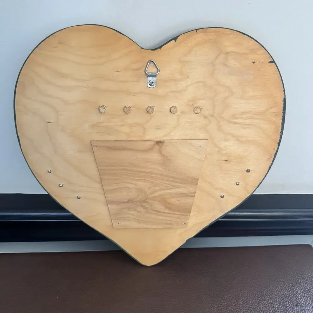 Floral Strawberries Heart Shaped Hand Painted Door Harp Chime Vintage Wood